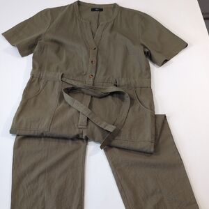 ABLE 100% Cotton Short Sleeve Utility Jumpsuit Romper Olive Green Size XL